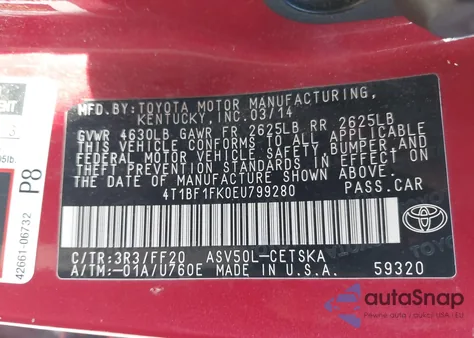 2014 Toyota Camry Se Sport from USA, damaged, VIN 4T1BF1FK0EU799280